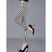 Dames Leggings Afdrukken Medium Taille Volledige lengte Zwart-witte strepen Herfst Lightinthebox