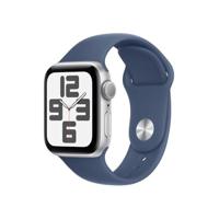 Apple Watch SE (2e gen.) GPS 40 mm Smartwatch - Kast van zilverkleurig aluminium - Denim sportbandje (S/M). Conditie en slaap bijhouden, ongelukdetectie, hartritme monitoren, Retina-display