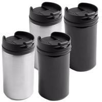 Set van 4x stuks Warmhoudbekers/warm houd bekers metallic zwart en grijs 300 ml - thumbnail