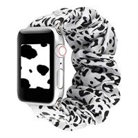 By Qubix - Elastisch scrunchie nylon bandje - Wit/zwart - Compatible met Apple Watch 44mm / 45mm / 46mm / 49mm - Compatible Apple watch bandjes