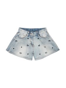 Chiara Ferragni Kids short en jean à Yeux brodés - Bleu