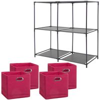 Kastmandjes/opberg mandjes - roze - 4x stuks van 29 Liter - In rekje van 68 x 70 cm