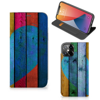 iPhone 12 Pro Max Book Wallet Case Wood Heart - Cadeau voor je Vriend - thumbnail