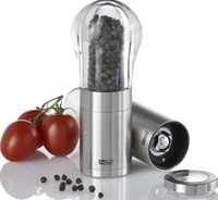 AdHoc Peper of Zoutmolen Eddi - Geborsteld - Rvs/Acrilaat - Ø 6 x 15,5 cm - Zilverkleurig