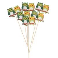 Set van 6x houten instekers met uiltjes groen 8,5 cm - Kerststukjes