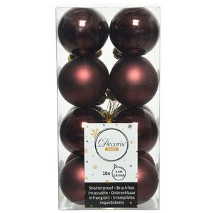 16x stuks kunststof kerstballen mahonie bruin 4 cm glans/mat   -