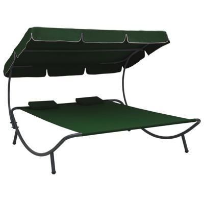 vidaXL Loungebed met luifel en kussens groen vidaXL Loungebed met luifel en kussens groen
