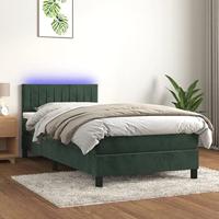 VidaXL Boxspring Met Matras en LED - Fluweel Donkergroen 100x200 cm, Tweepersoonsbed, Slaapmeubel
