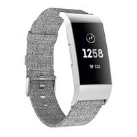 By Qubix - Compatible met Fitbit Charge 3 - Fitbit Charge 4 nylon bandje - Grijs - Compatible fitbit bandje