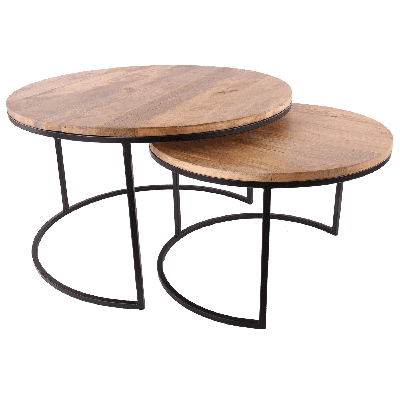 Set van 2 tafels Helsingborg 30044 mat zwart + mangohout Set van 2 tafels Helsingborg 30044 mat zwart + mangohout