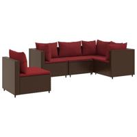 vidaXL 5-delige Loungeset met kussens poly rattan bruin, tuinset, tuinmeubel, terrasset, tuinbank, terrasmeubel, loungebank, loungeset tuin
