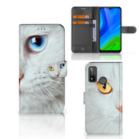 Huawei P Smart 2020 Telefoonhoesje met Pasjes Witte Kat