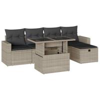 vidaXL 6-delige Loungeset met kussens poly rattan lichtgrijs