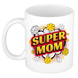 Super mom retro cadeau mok / beker wit - kado voor mama / moederdag - popart