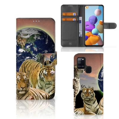 Samsung Galaxy A21s Telefoonhoesje met Pasjes Roofdieren Samsung Galaxy A21s Telefoonhoesje met Pasjes Roofdieren