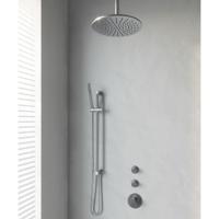Regendoucheset Inbouw Plafond Brauer 30cm Rond Geborsteld Nikkel PVD 3 Greeps Thermostaatkraan Glijstang en Staafhanddouche