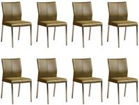 Set van 8 Olijfgroene leren moderne eetkamerstoelen Basic - poot vierkant rvs - Vintage Leer Olive (olijfgroen leer) - thumbnail