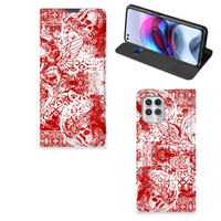 Mobiel BookCase Motorola Moto G100 Angel Skull Rood - thumbnail