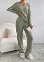 Casual Plain V Neck Loose Two-Piece Set - thumbnail