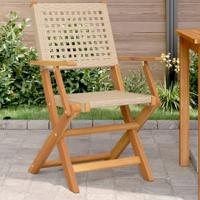 Tuinstoelen 2 st massief acaciahout en poly rattan beige - thumbnail