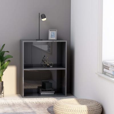 vidaXL Boekenkast 2 schappen 60x30x76,5 cm spaanplaat hoogglans grijs
