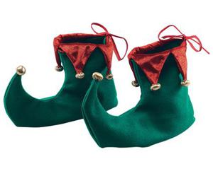 Rubies Kerstelf schoenen - groen/rood - belletjes -volwassenen   -