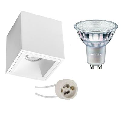 Opbouwspot Set - Pragmi Cliron Pro - GU10 Fitting - Opbouw Vierkant - Mat Wit - Verdiept - 90mm - Philips - MASTER 927 36D VLE - 3.7W - Warm Wit 2200K-2700K - DimTone Dimbaar
