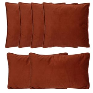 Bank/sierkussens huiskamer Sophia - set 6x stuks - Terracotta - polyester - met rits - 2 formaten