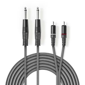 Stereo audiokabel | 2x 6,35 mm male - 2x RCA male | 5,0 m | Grijs