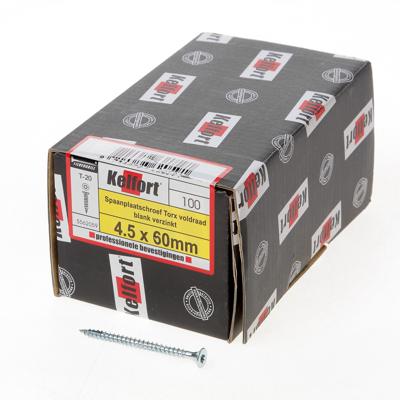 Kelfort Spaanplaatschroef platverzonken kop verzinkt T20 voldraad 4.5 x 60mm Kelfort Spaanplaatschroef platverzonken kop verzinkt T20 voldraad 4.5 x 60mm
