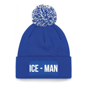 Ice-man muts met pompon - unisex - one size - blauw - apres-ski muts One size  -