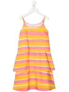 Marni Kids robe rayée mi-longue à volants superposés - Rose