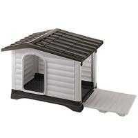 Ferplast 87257099 DOGVILLA 110, Hondenkennel voor buiten met zijpaneel dat open kan, Slag- en UV-bestendig thermoplastisch hars, grijs/zwart, 111 x 84 h 79 cm, L