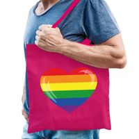 Gaypride regenboog hart katoenen tas roze