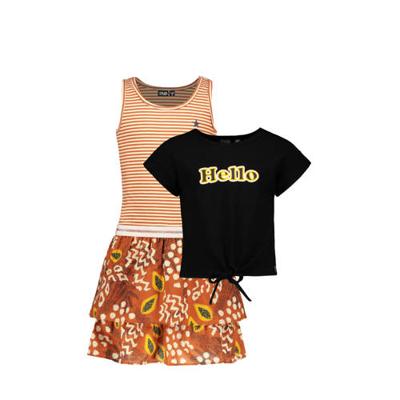 Like Flo 2-in-1 jurk met all over print cognac/wit/donkerblauw