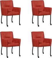 Set van 4 Rode leren moderne eetkamerstoelen Lucky - Kenia Leer Burgundy (rood leer) - thumbnail