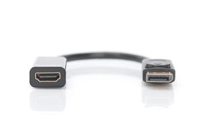 Digitus DB-340400-001-S DisplayPort / HDMI Adapter [1x DisplayPort stekker - 1x HDMI-bus] Zwart Rond, Afgeschermd (dubbel), Afsluitbaar 15.00 cm