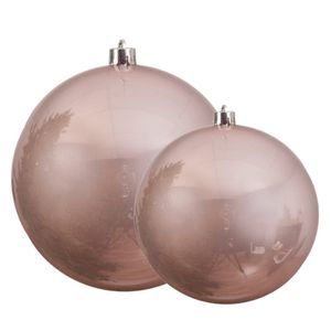 Grote kerstballen 2x stuks lichtroze 14 en 20 cm kunststof