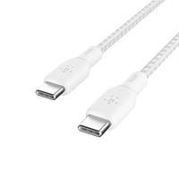 Belkin USB-C/USB-C-kabel, 100 W Power Delivery USB-IF-gecertificeerde 2.0-kabel met dubbel gevlochten nylon buitenkant voor iPhone 16, iPhone 15, iPad, MacBook, Samsung Galaxy, Pixel, 2 m, wit