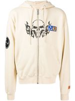 Heron Preston hoodie Flaming Skull à fermeture zippée - Tons neutres