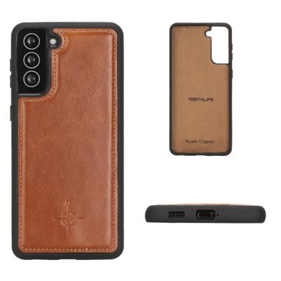 NorthLife - Samsung Galaxy S21 - Backcover hoesje Echt Leer - Cognac