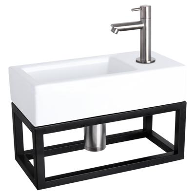 Differnz Ravo fonteinset keramiek met handdoekrek en rechte kraan mat chroom Differnz Ravo fonteinset keramiek met handdoekrek en rechte kraan mat chroom