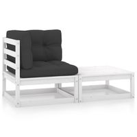 2-delige Loungeset met kussens massief grenenhout wit - thumbnail