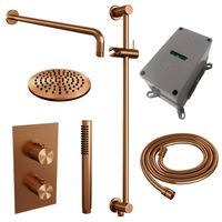 Regendoucheset Inbouw Brauer Copper Carving Thermostatisch 20 cm met 3-Weg Omstelling, Gebogen Wandarm, Glijstang en Staaf Handdouche Geborsteld Koper - thumbnail