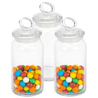 Snoeppot/voorraadpot met luchtdichte sierlijke deksel - 3x - voedsel - glas - 860 ml - D10 x H19 cm