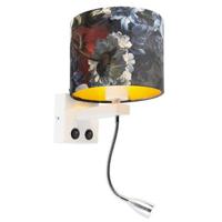 QAZQA Moderne wandlamp wit met kap velours bloemen - Brescia