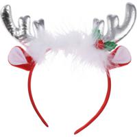 Kerst diadeem/haarband - rendier gewei met oren - zilver - polyester - accessoires