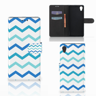 Sony Xperia XA1 Plus Telefoon Hoesje Zigzag Blauw