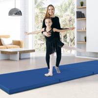 4-Laags Opvouwbare Turnmat met Handgrepen PU Lederen Mat met Klittenband voor Gymnastiek Yoga MMA Basistraining Marineblauw