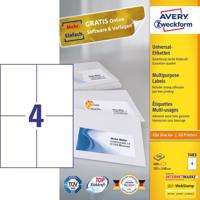 Avery Zweckform 3483, Universele etiketten, Ultragrip, wit, 100 vel, 4 per vel, 105 x 148 mm